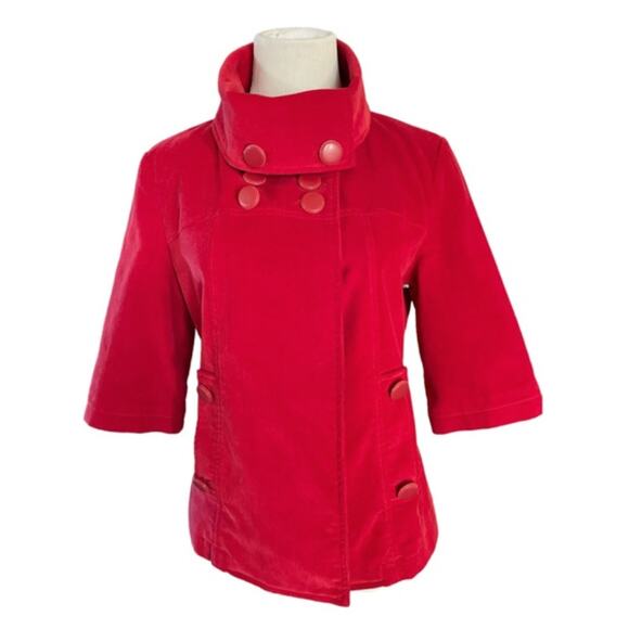 Tulle Red Corduroy Turquoise Lined Foldover Collar Jacket 3/4 Sleeves S - Picture 14 of 15